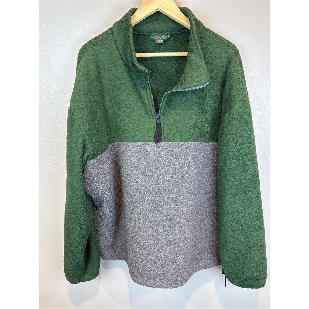 Vintage J Crew Oarsman Jacket Mens XL Green Fleece Pullover Quarter Zip USA Y2K - Picture 1 of 10